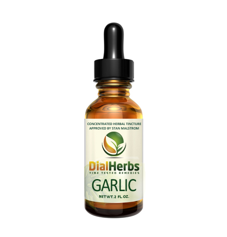 A bottle of garlic oil is shown.
