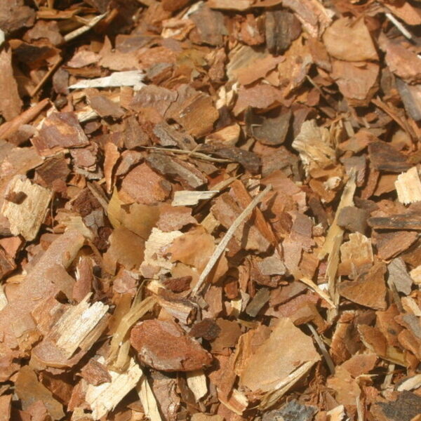 A pile of wood chips that are laying on the ground.
